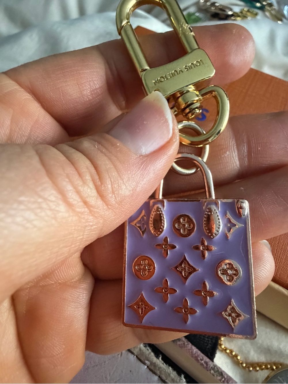 UnbrandedLavender Enamel Padlock Keybag Charm with Gold Hardware